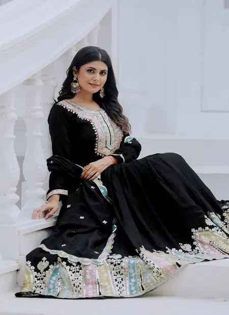 Tew Heavy Chinon Silk With Multy Thread Heavy 5mm Embroidery Sequence Work Readymade Gown Bulk Orders In India